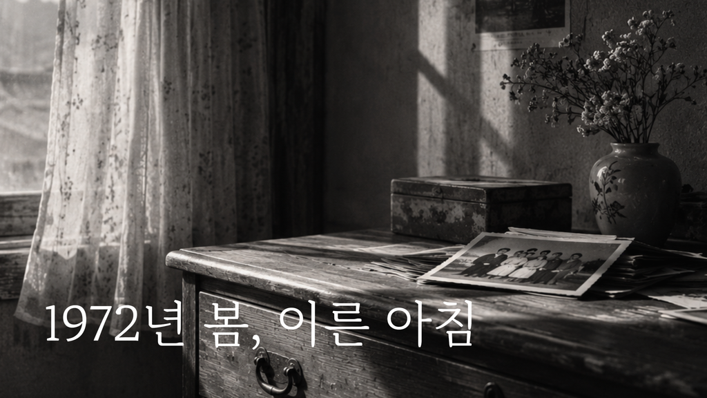 1972년 봄, 이른 아침 오래된 사진과 추억이 놓인 방